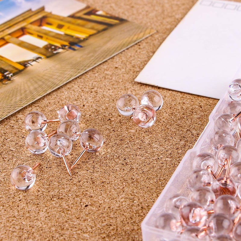 Yalis Push Pins 1/3 Inch Rose Gold Map Tacks 100-Count Large Size Pins Rose Gold Steel Point and Transparent Plastic Round Head (Rose Gold) - Image 5